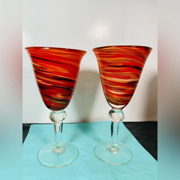 Red Twist Set of 2 Water Goblet 8" - 8 oz - Glass - Picture 8 of 9